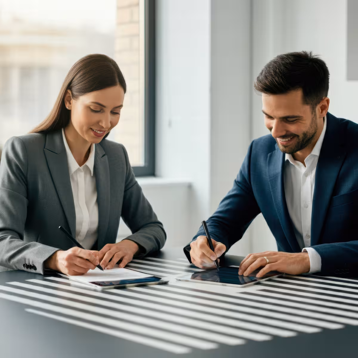 Abogada revisando contratos mercantiles en oficina de Guadalajara